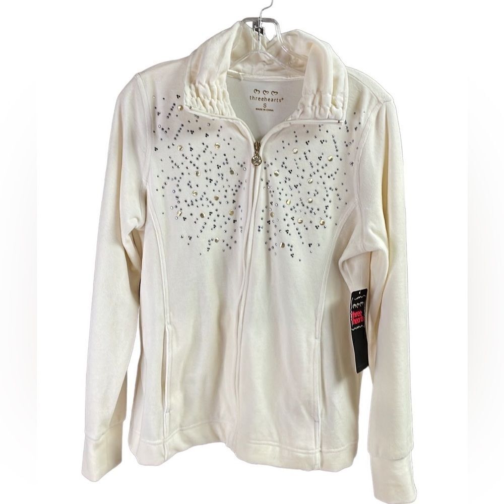 ThreeHearts Velour Off White Studded Jacket New With Tags
